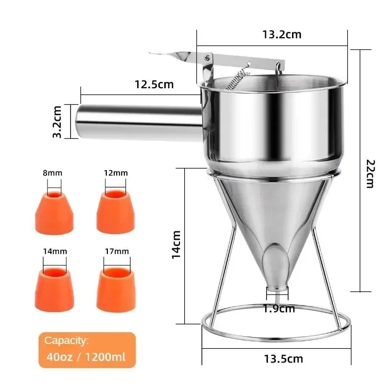 Distributeur d'entonnoir en acier inoxydable en forme de cône, pâte à crêpes, boule de poisson de poulpe, outils de cuisson de cuisine à domicile, 600 ml, 1200ml