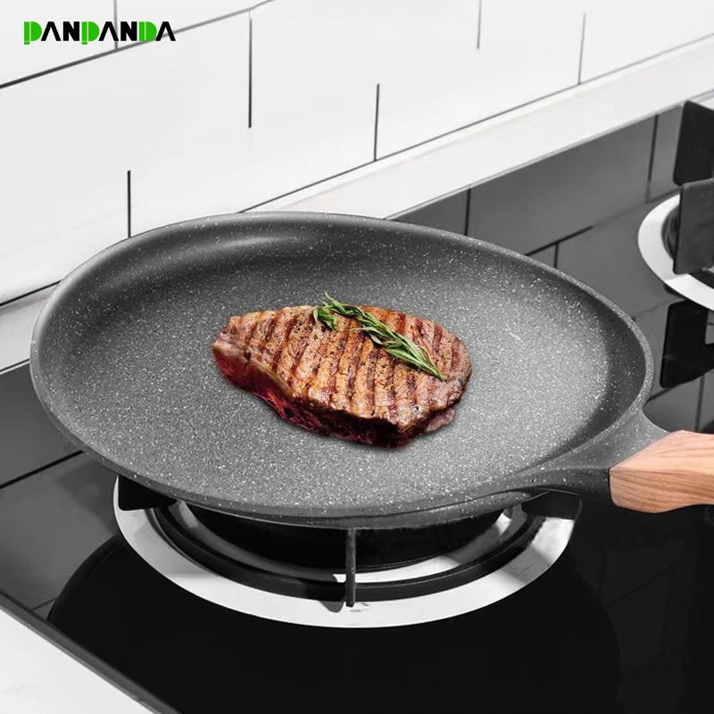 PANPANDA-Poêle à frire antiarina, poêle à steak, pansement, omelette, machine à petit-déjeuner, cuisinière à induction, ustensiles de cuisson au gaz Maifan Stone, 6 ", 8", 10"