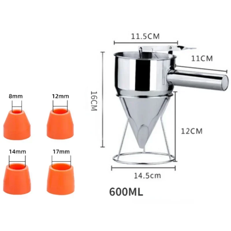 Distributeur d'entonnoir en acier inoxydable en forme de cône, pâte à crêpes, boule de poisson de poulpe, outils de cuisson de cuisine à domicile, 600 ml, 1200ml